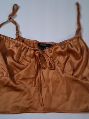 Forever 21 Satin Crop Top in Copper Brown
